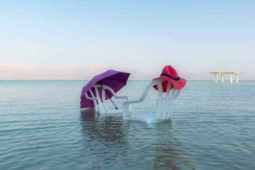 Dead Sea Hotel Beach Chairs Horizon Water Sky Sea