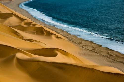 Dunes Sea Coast Namibia Africa Water Sand