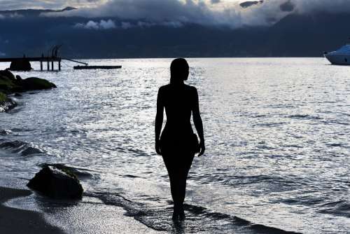 Girl Sunset Sea Ocean Woman Silhouette People