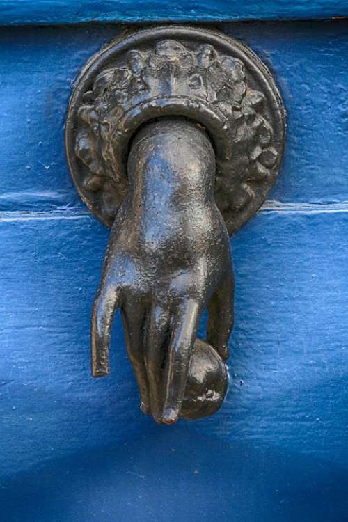 Knocker Door Hand Woman Apple Metal Blue Vintage
