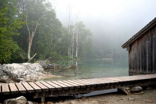 Lake Fog Hut Web Water Landscape Nature Rest