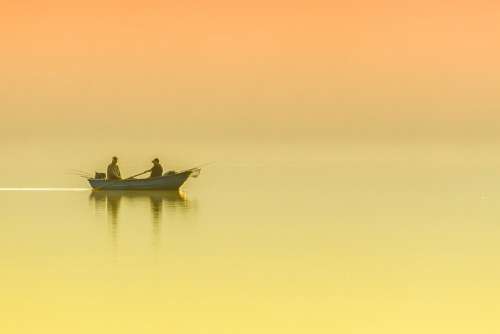 Landscape Lake Morning Sunrise Boat Angler Rest