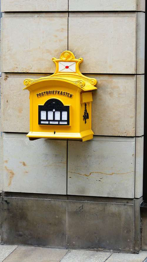 Mailbox Yellow Historically Germany Metal Travel