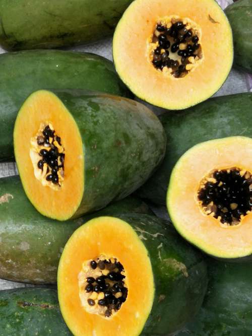 Papaya Fruit Food Orange Green Eat Nature Exotic