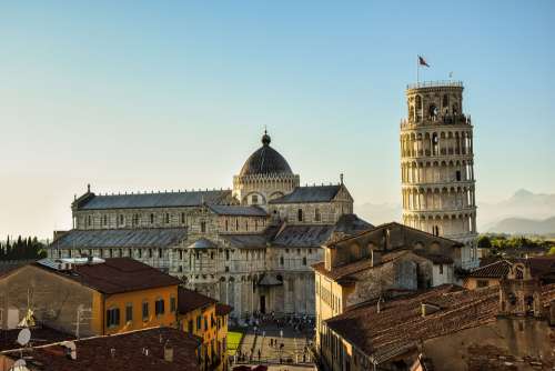 Pisa Leaning Tower Abendstimmung Roofs Landmark