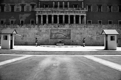 Syntagma Black And White Summer Evzone Parliament