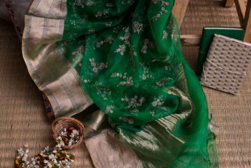 wedding wear green silk sari