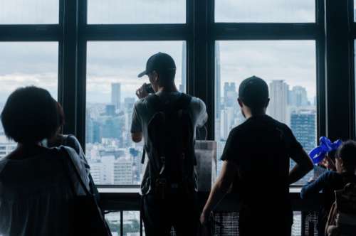 Tourists at Tokyo Tower.