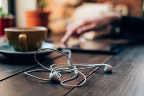 Headphones on the wooden table