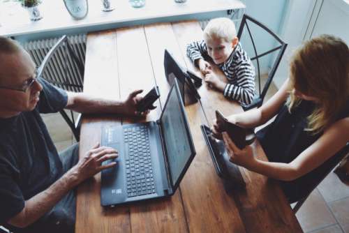 Family using technology