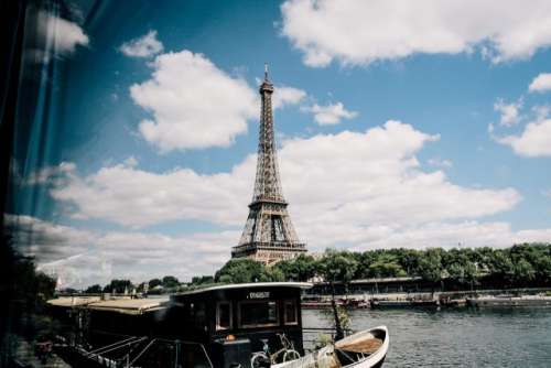 Point of view to eiffel tower from the boat, Paris.