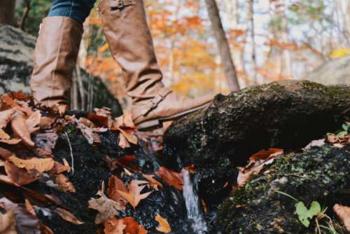 Hiking boots on a trail in Fall