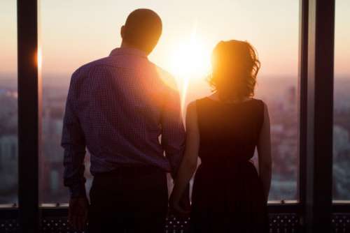 A couple. Sunset
