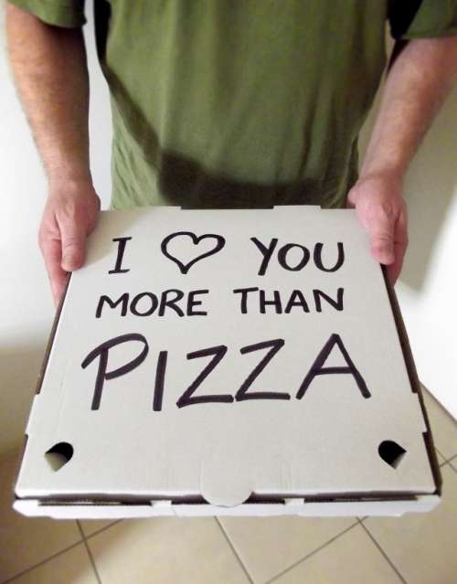 Pizza box with a handwritten message of love