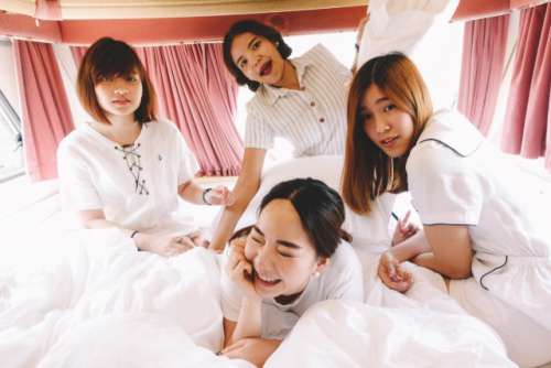 Girls in camper hotel