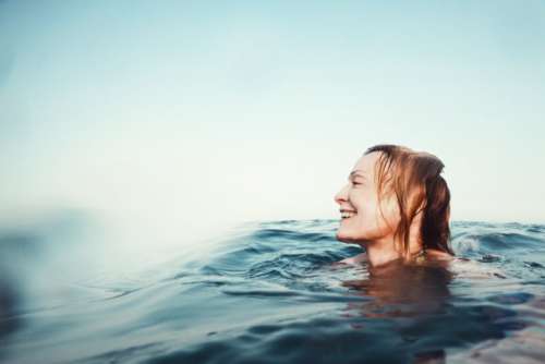 People swimming in the sea, selfie portrait by GoPro camera