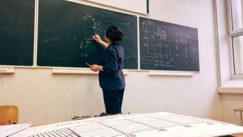 Teacher at the blackboard