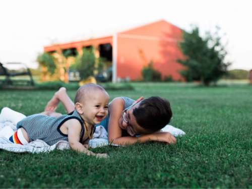 Brothers laughing together 