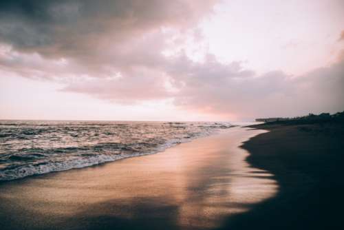 beach sand sunset seascape waves