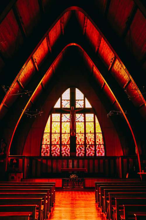 Red And Yellow LIght In Church Photo