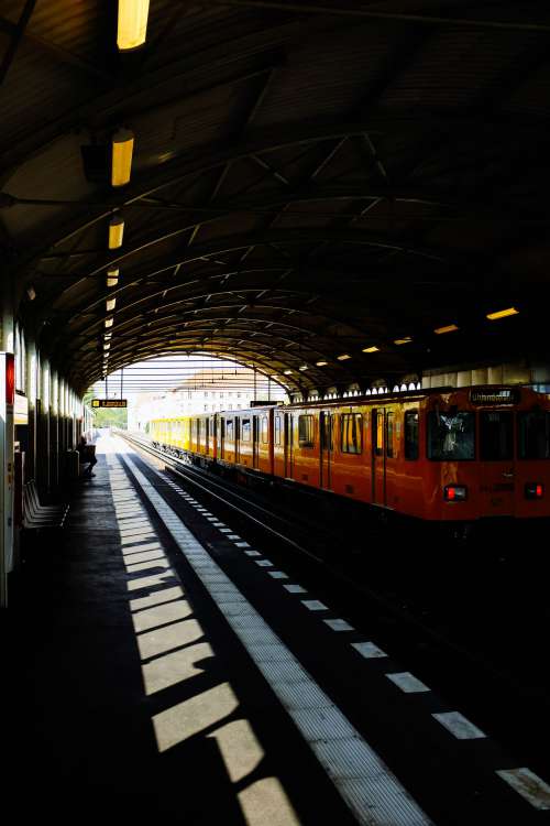 Train In Darkened Station Photo