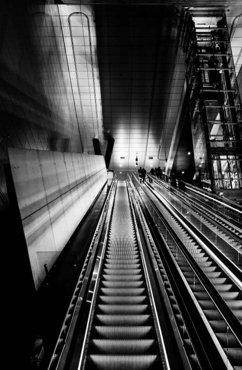 Black And White Escalator Photo