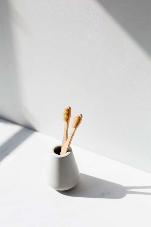 Wooden Toothbrushes In Holder Photo