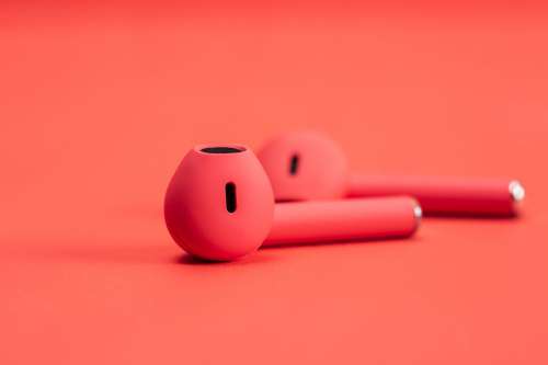 Close Up Of Red Earbuds Photo
