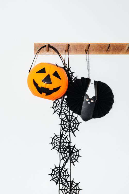 Halloween decorations on a white wall