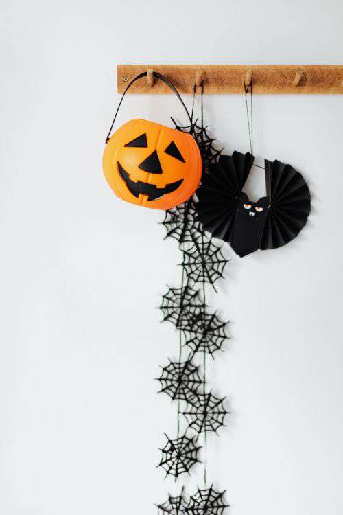 Halloween decorations on a white wall