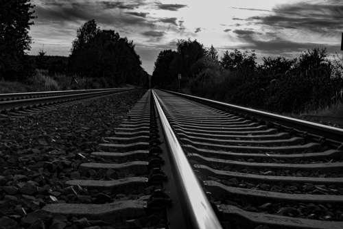 Railway Line Railway Tracks Black And White Rails