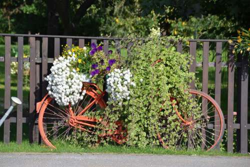 Fence Bike Old Flowers Decoration Austria