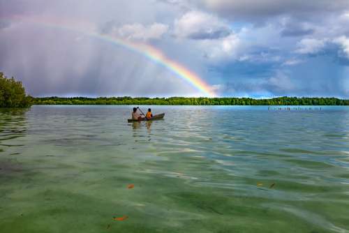 Landscape Tropical Lagoon Rainbow Weather