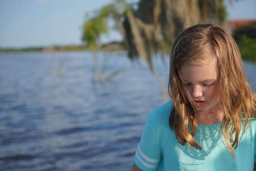 Lake Water Nature Girl Calm Outdoors