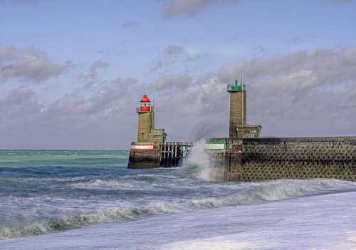 Lighthouse Port France Fécamp Dam Wave Light