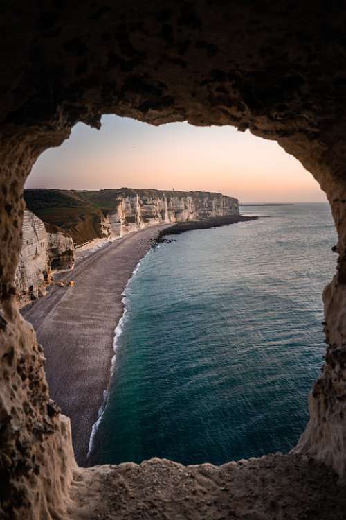 Etretat Beach Sunrise Normandy France Sea