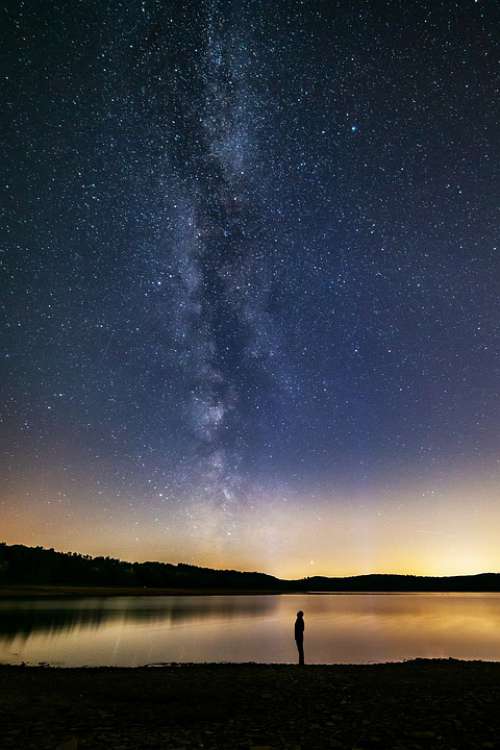 Milky Way Human Lake Dreams Night Sky Galaxy