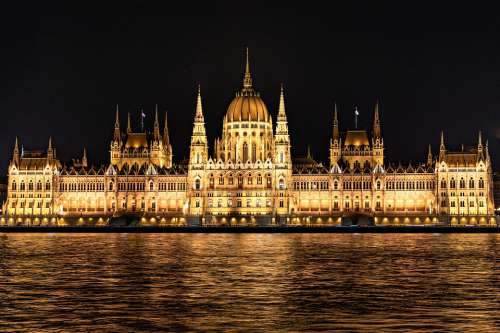 Parliament Budapest Hungary River Night Lights