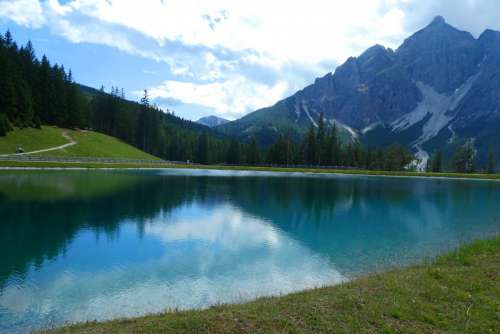 serles mountain lake alps panorama stubaital austria