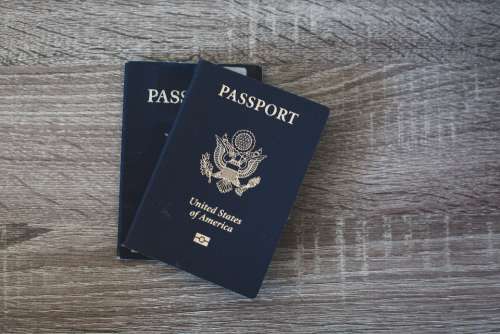 passport table travel close up flat lay