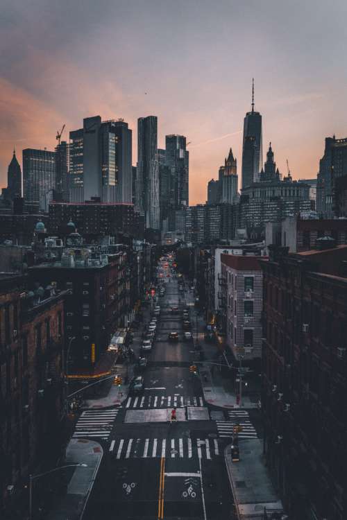 city dusk view street urban