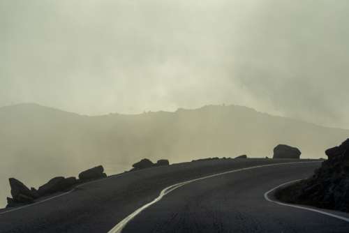 misty mountain road curvy fog