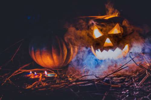 Spooky Pumpkins With Smoke Photo