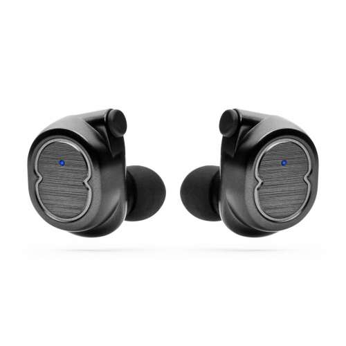 Black Wireless Bluetooth Earbuds On White Background Photo