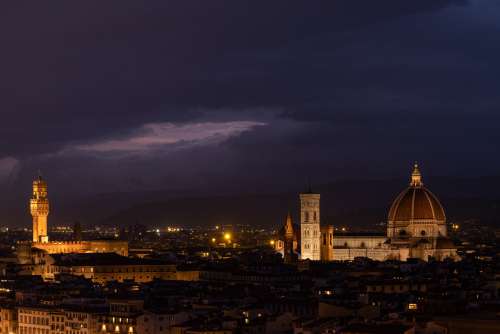 A Beautiful Cathedral Dome And City Skyline At Night Photo