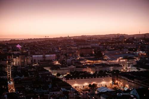 Overhead View Of Lisbon City Skyline At Sunset Photo