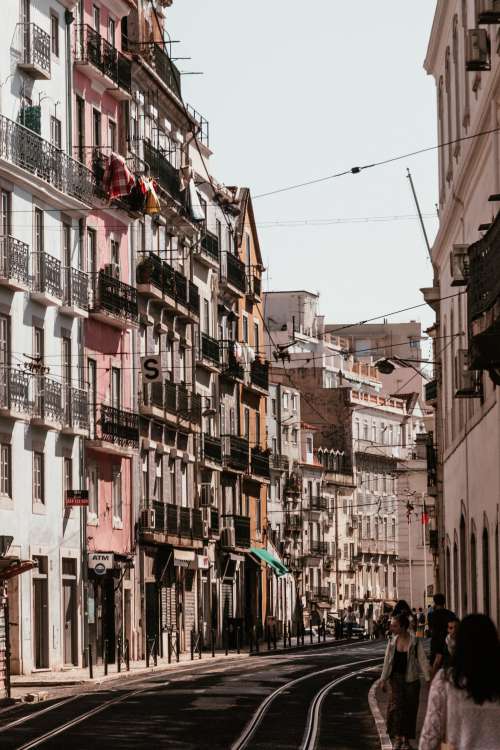 Colorful Buildings Line Compact Lisbon Street Photo