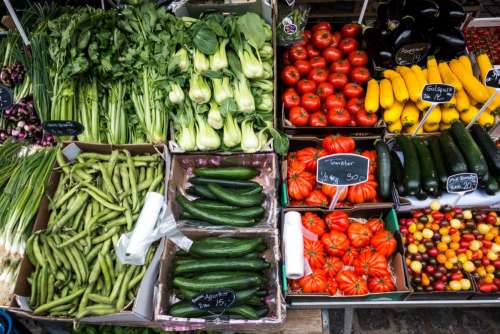 Variety of fresh vegetables at a market