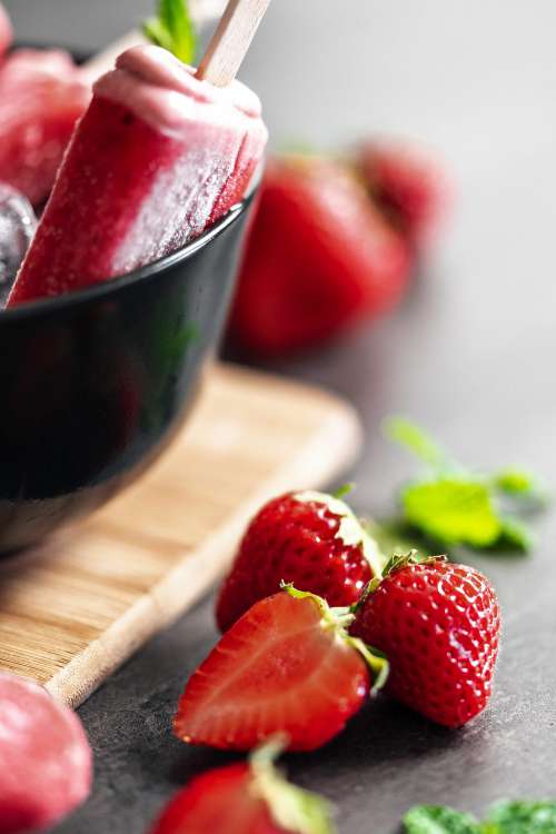 Strawberries and Homemade Ice Lolly Free Photo