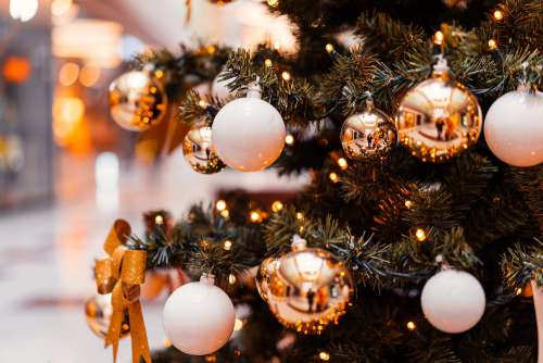 Decorated Christmas Tree in a Mall Close Up Free Photo